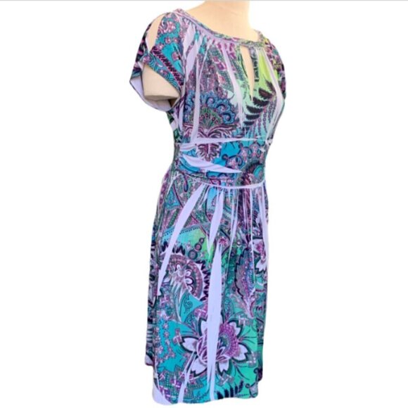 Believe USA Dress Colorful Sublimation Floral Botanical Print Sz M #15H - Picture 3 of 9